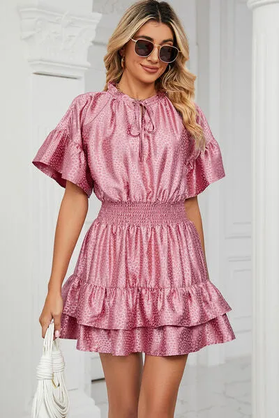 Smocked Tie Neck Flounce Sleeve Dress sold by Charming Charlie product image thumbnail 3