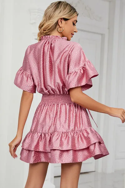 Smocked Tie Neck Flounce Sleeve Dress sold by Charming Charlie product image thumbnail 2