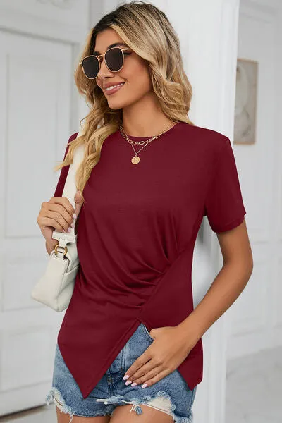 Ruched Round Neck Short Sleeve T-Shirt sold by Charming Charlie product image thumbnail 3