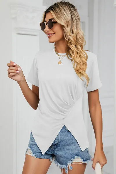 Ruched Round Neck Short Sleeve T-Shirt sold by Charming Charlie product image thumbnail 4