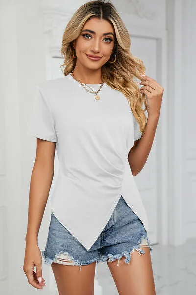Ruched Round Neck Short Sleeve T-Shirt sold by Charming Charlie product image thumbnail 5