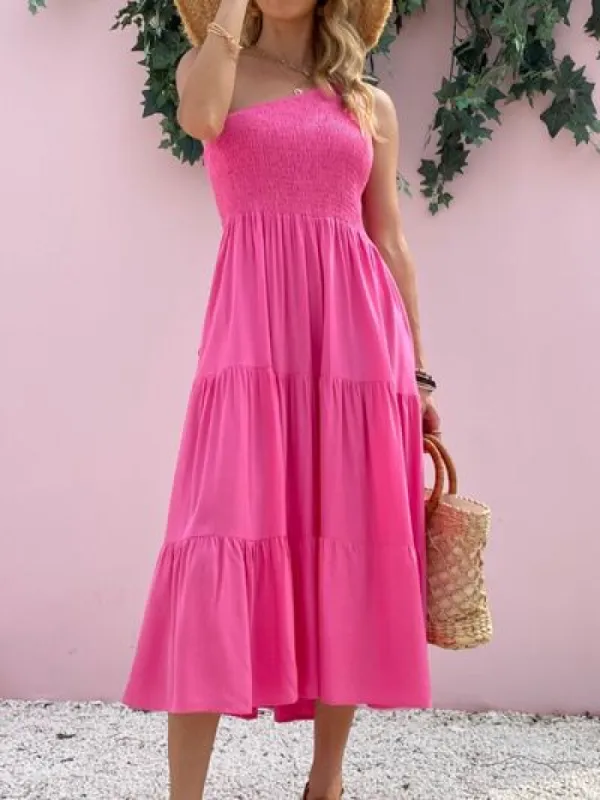 Smocked Single Shoulder Sleeveless Dress sold by Charming Charlie