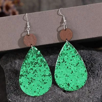 Sequin PU Leather Wooden Dangle Earrings sold by Charming Charlie product image thumbnail 2