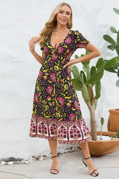 Printed Surplice Short Sleeve Dress sold by Charming Charlie