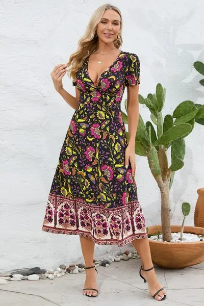 Printed Surplice Short Sleeve Dress sold by Charming Charlie product image thumbnail 3
