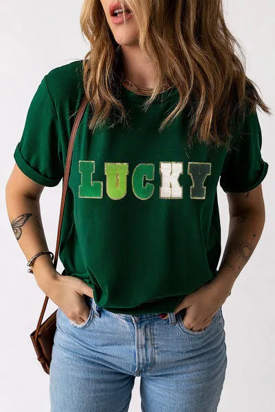 LUCKY Round Neck Short Sleeve T-Shirt sold by Charming Charlie