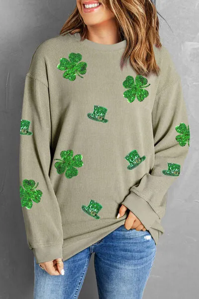 Lucky Clover Sequin Round Neck Sweatshirt sold by Charming Charlie