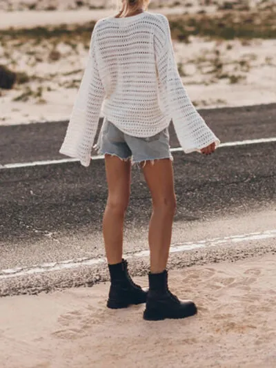 Openwork Round Neck Dropped Shoulder Knit Top sold by Charming Charlie product image thumbnail 2