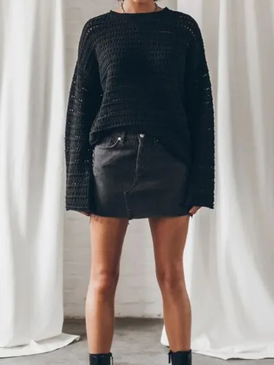 Openwork Round Neck Dropped Shoulder Knit Top sold by Charming Charlie product image thumbnail 4