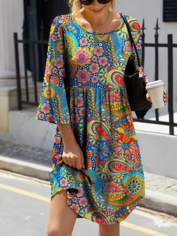Paisley Print Round Neck Three-Quarter Sleeve Dress sold by Charming Charlie