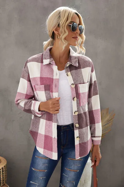 Plaid Button Up Dropped Shoulder Jacket sold by Charming Charlie product image thumbnail 4
