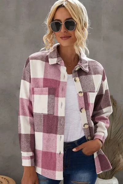 Plaid Button Up Dropped Shoulder Jacket sold by Charming Charlie