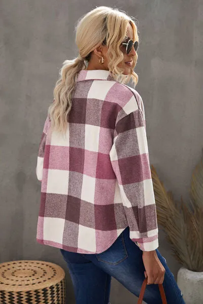 Plaid Button Up Dropped Shoulder Jacket sold by Charming Charlie product image thumbnail 2