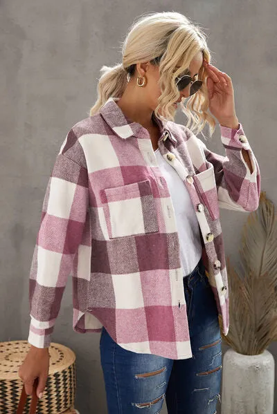Plaid Button Up Dropped Shoulder Jacket sold by Charming Charlie product image thumbnail 3