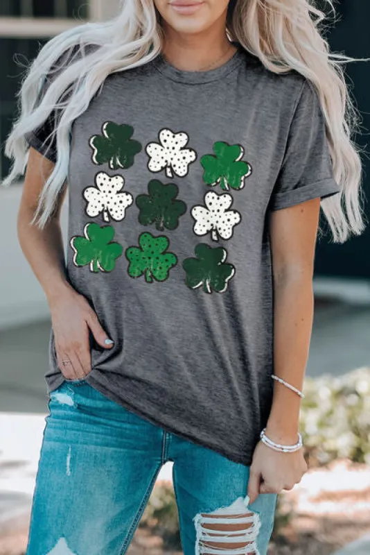 Lucky Clover Round Neck Short Sleeve T-Shirt sold by Charming Charlie