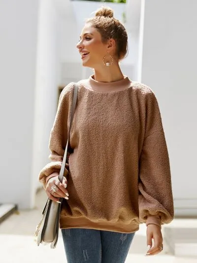 Mock Neck Dropped Shoulder Sweatshirt sold by Charming Charlie