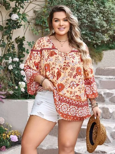 Plus Size Printed V-Neck Three-Quarter Sleeve Blouse sold by Charming Charlie product image thumbnail 3