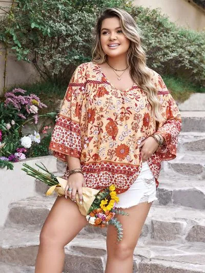 Plus Size Printed V-Neck Three-Quarter Sleeve Blouse sold by Charming Charlie product image thumbnail 4