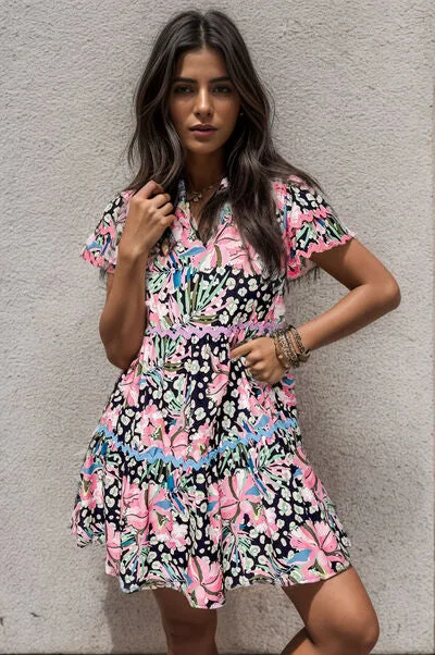 Printed Ruffle Hem Short Sleeve Mini Dress sold by Charming Charlie