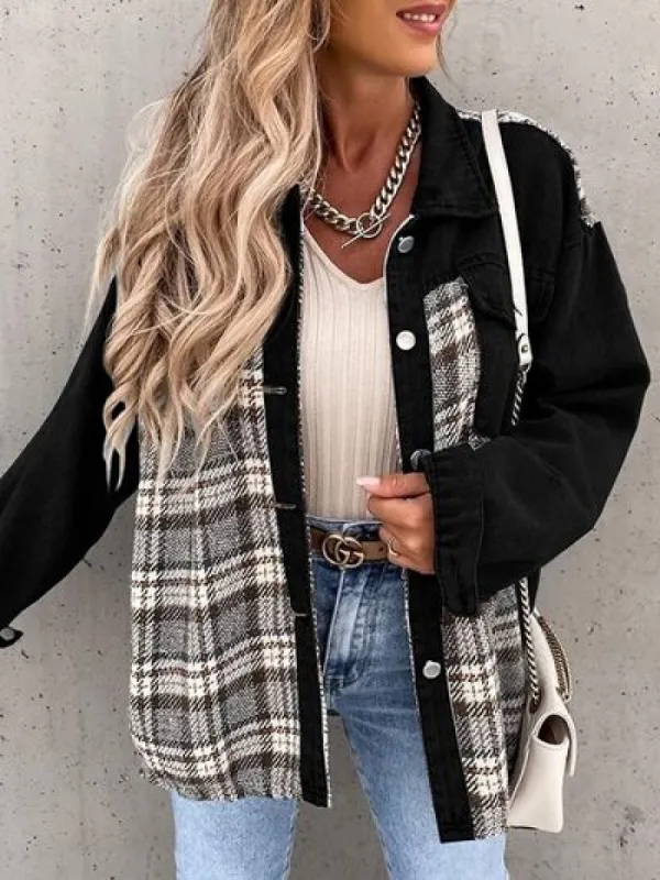 Plaid Button Up Dropped Shoulder Jacket sold by Charming Charlie