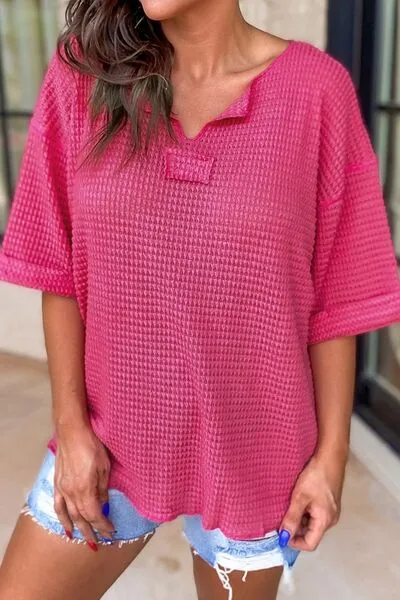 Notched Dropped Shoulder Half Sleeve T-Shirt sold by Charming Charlie