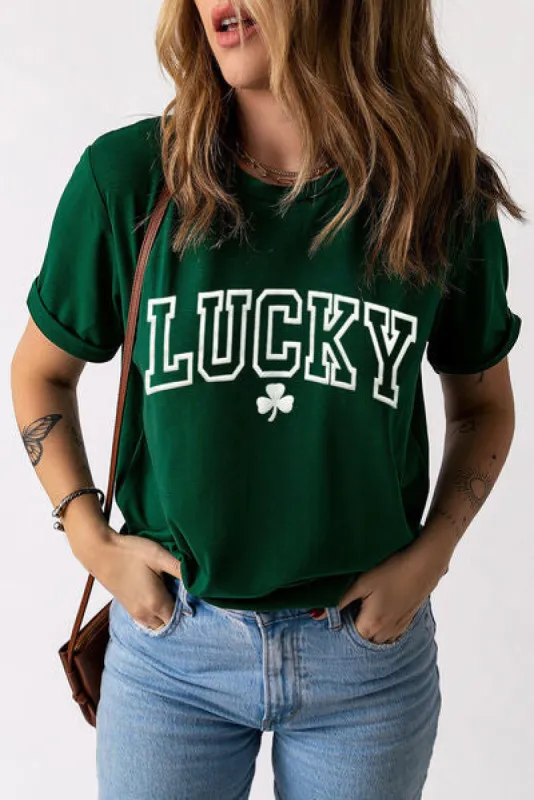 LUCKY Round Neck Short Sleeve T-Shirt sold by Charming Charlie