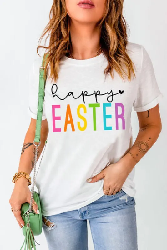 HAPPY EASTER Round Neck Short Sleeve T-Shirt sold by Charming Charlie