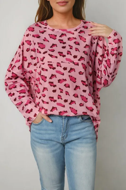 Leopard Round Neck Dropped Shoulder Blouse sold by Charming Charlie
