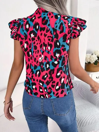Leopard Tie Neck Cap Sleeve Blouse sold by Charming Charlie product image thumbnail 2