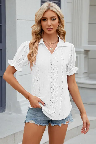Eyelet Johnny Collar Short Sleeve Blouse sold by Charming Charlie product image thumbnail 3