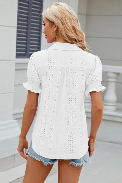 Eyelet Johnny Collar Short Sleeve Blouse sold by Charming Charlie product image thumbnail 2