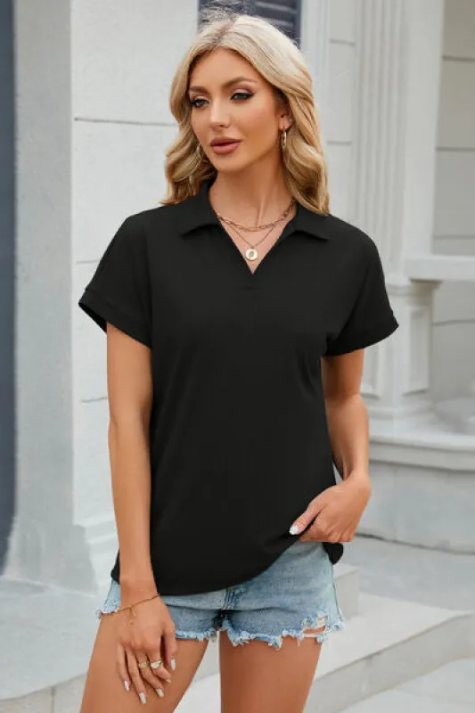 Johnny Collar Short Sleeve Blouse sold by Charming Charlie