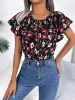 Floral Tie Neck Flutter Sleeve Blouse sold by Charming Charlie