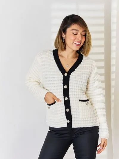 Contrast Trim Button Up Cardigan sold by Charming Charlie product image thumbnail 3