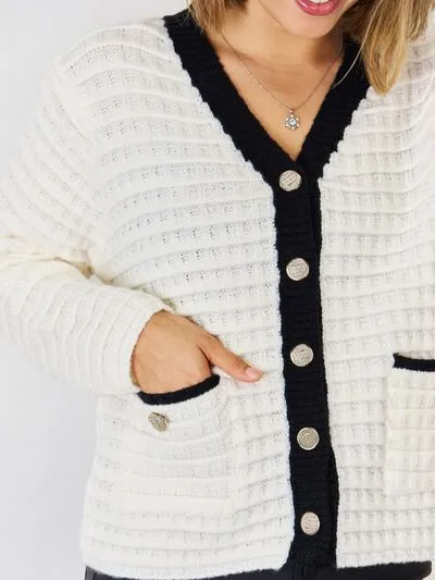 Contrast Trim Button Up Cardigan sold by Charming Charlie product image thumbnail 4