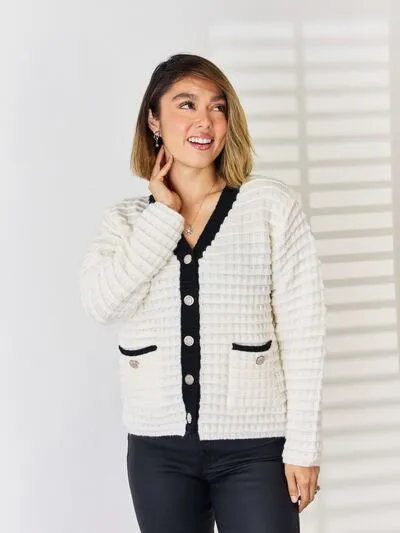 Contrast Trim Button Up Cardigan sold by Charming Charlie