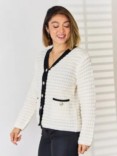 Contrast Trim Button Up Cardigan sold by Charming Charlie product image thumbnail 5