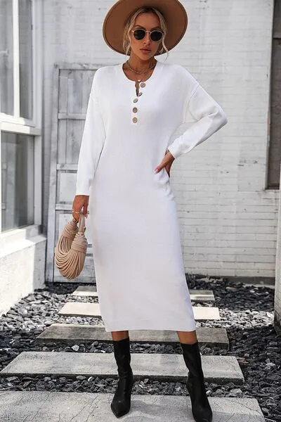 Decorative Button Notched Dropped Shoulder Sweater Dress sold by Charming Charlie product image thumbnail 4