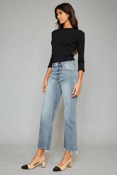 Kancan High Waist Raw Hem Cropped Wide Leg Jeans sold by Charming Charlie product image thumbnail 4