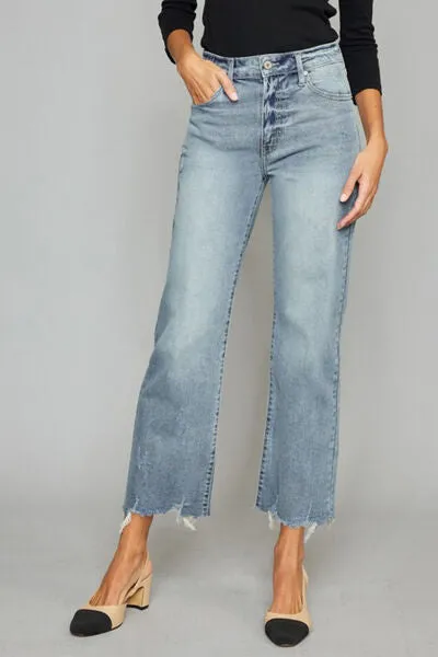 Kancan High Waist Raw Hem Cropped Wide Leg Jeans sold by Charming Charlie