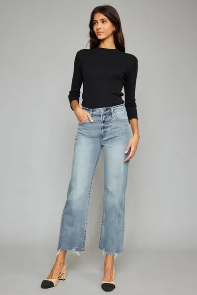 Kancan High Waist Raw Hem Cropped Wide Leg Jeans sold by Charming Charlie product image thumbnail 5