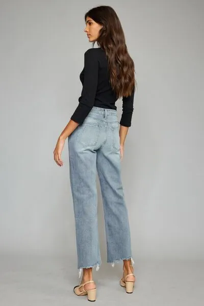 Kancan High Waist Raw Hem Cropped Wide Leg Jeans sold by Charming Charlie product image thumbnail 2