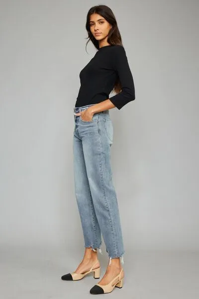 Kancan High Waist Raw Hem Cropped Wide Leg Jeans sold by Charming Charlie product image thumbnail 3