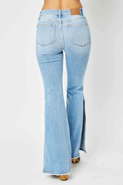 Judy Blue Full Size Mid Rise Raw Hem Slit Flare Jeans sold by Charming Charlie product image thumbnail 3