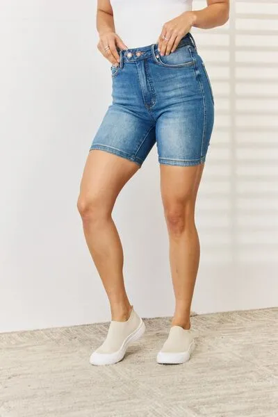 Judy Blue Full Size Tummy Control Double Button Bermuda Denim Shorts sold by Charming Charlie product image thumbnail 5