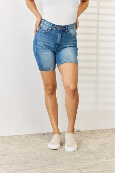 Judy Blue Full Size Tummy Control Double Button Bermuda Denim Shorts sold by Charming Charlie product image thumbnail 2