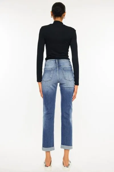 Kancan High Waist Distressed Hem Detail Cropped Straight Jeans sold by Charming Charlie product image thumbnail 3