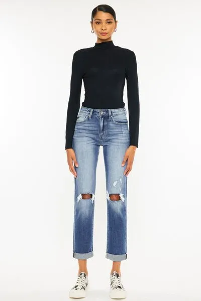 Kancan High Waist Distressed Hem Detail Cropped Straight Jeans sold by Charming Charlie product image thumbnail 5