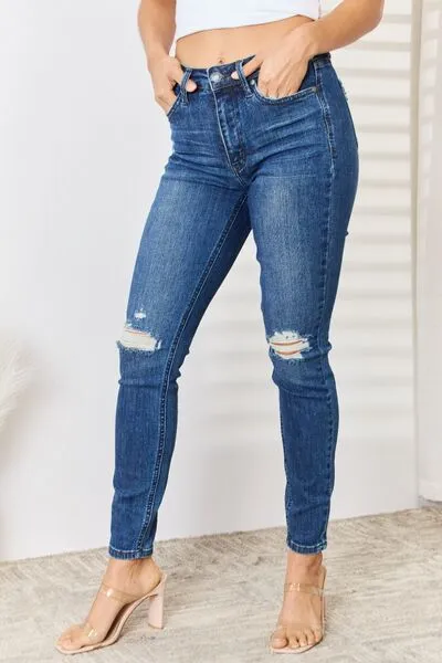 Judy Blue Full Size High Waist Distressed Slim Jeans sold by Charming Charlie