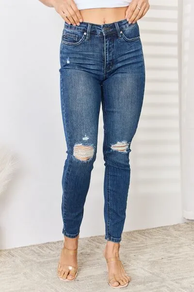Judy Blue Full Size High Waist Distressed Slim Jeans sold by Charming Charlie product image thumbnail 2